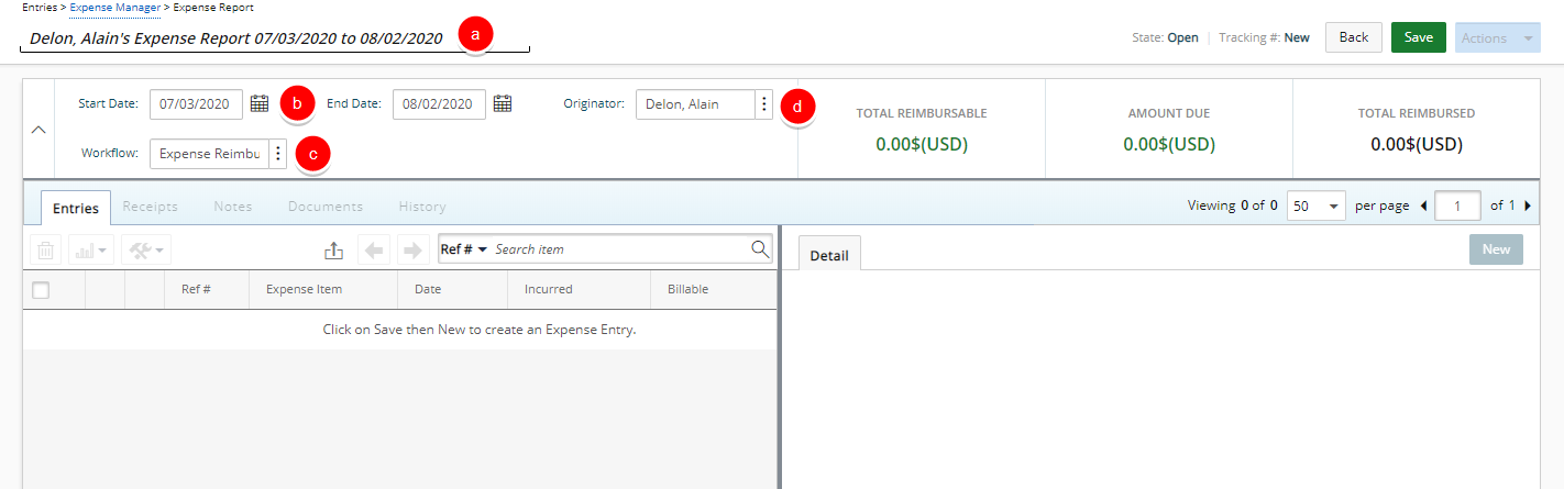 Modify the expense report information