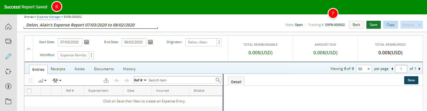 Modify the expense report information