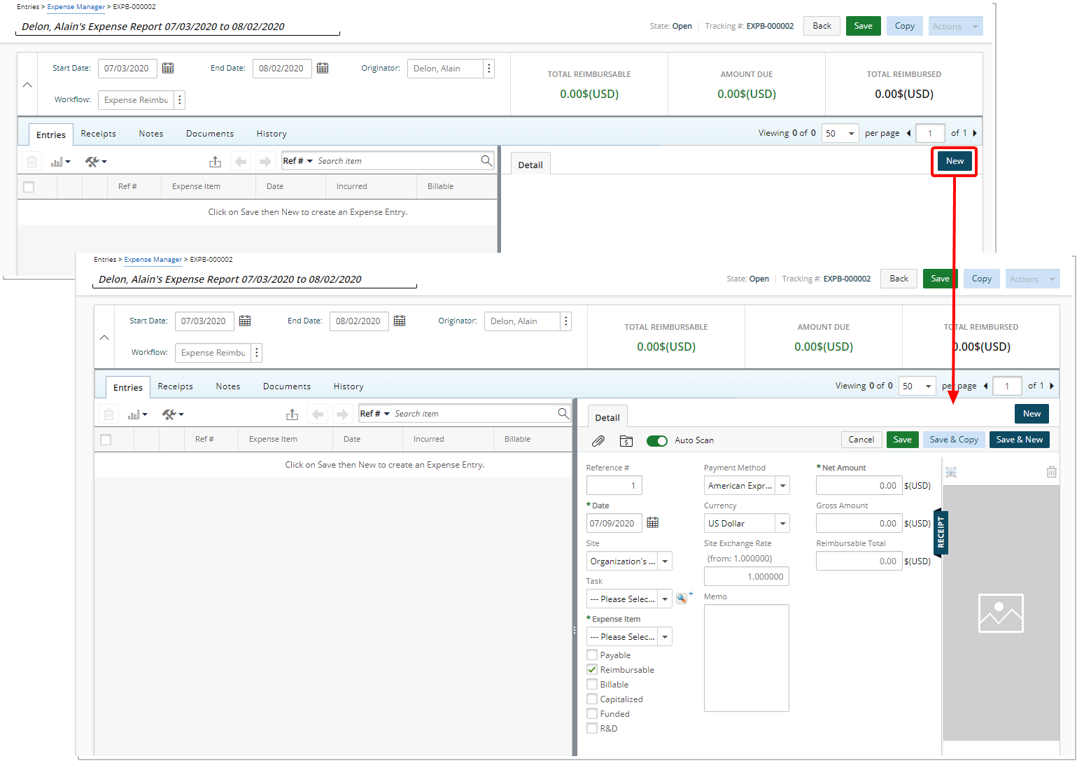 View the Expense Manager page