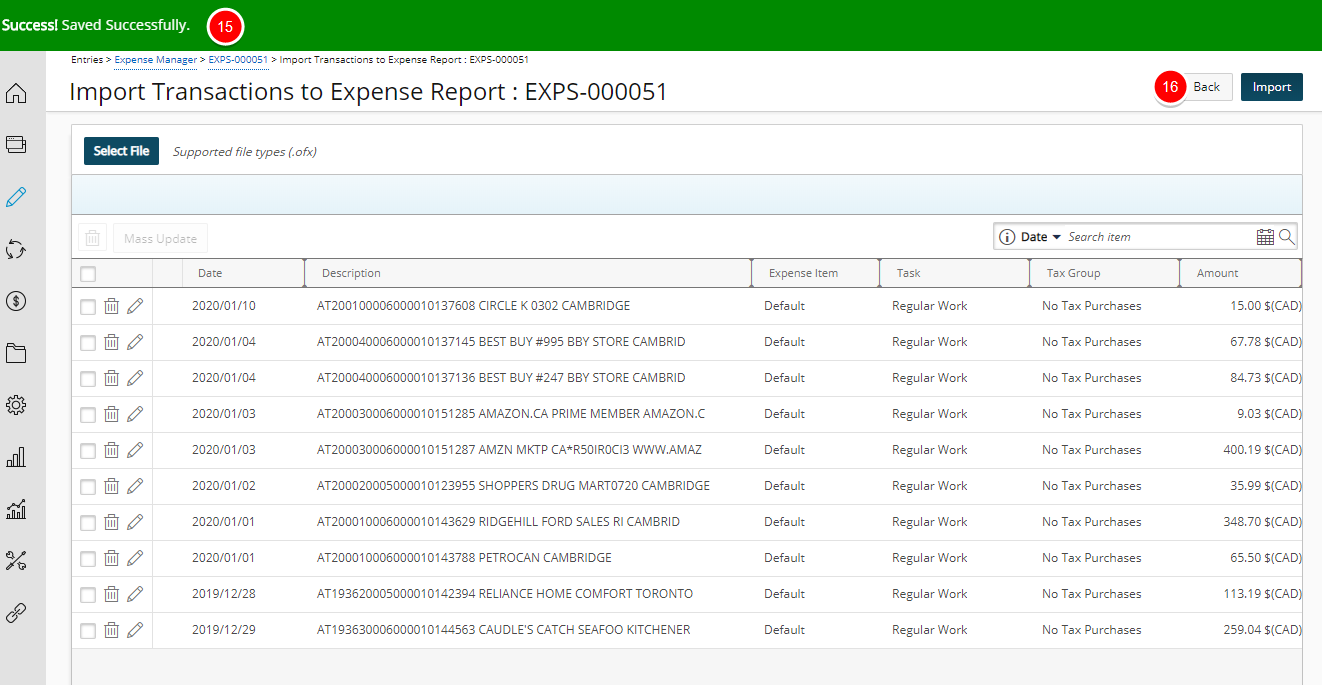 Return to Expense Report