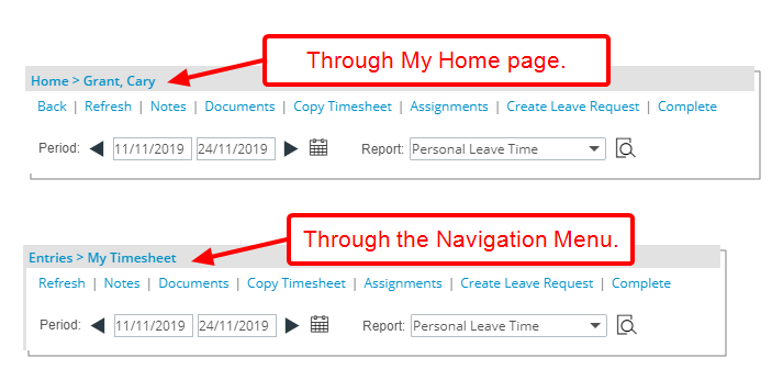 View your timesheet through the Home page