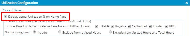Click the Display Utilization Rate on Home Page option