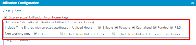 Select the Utilization Calculation options