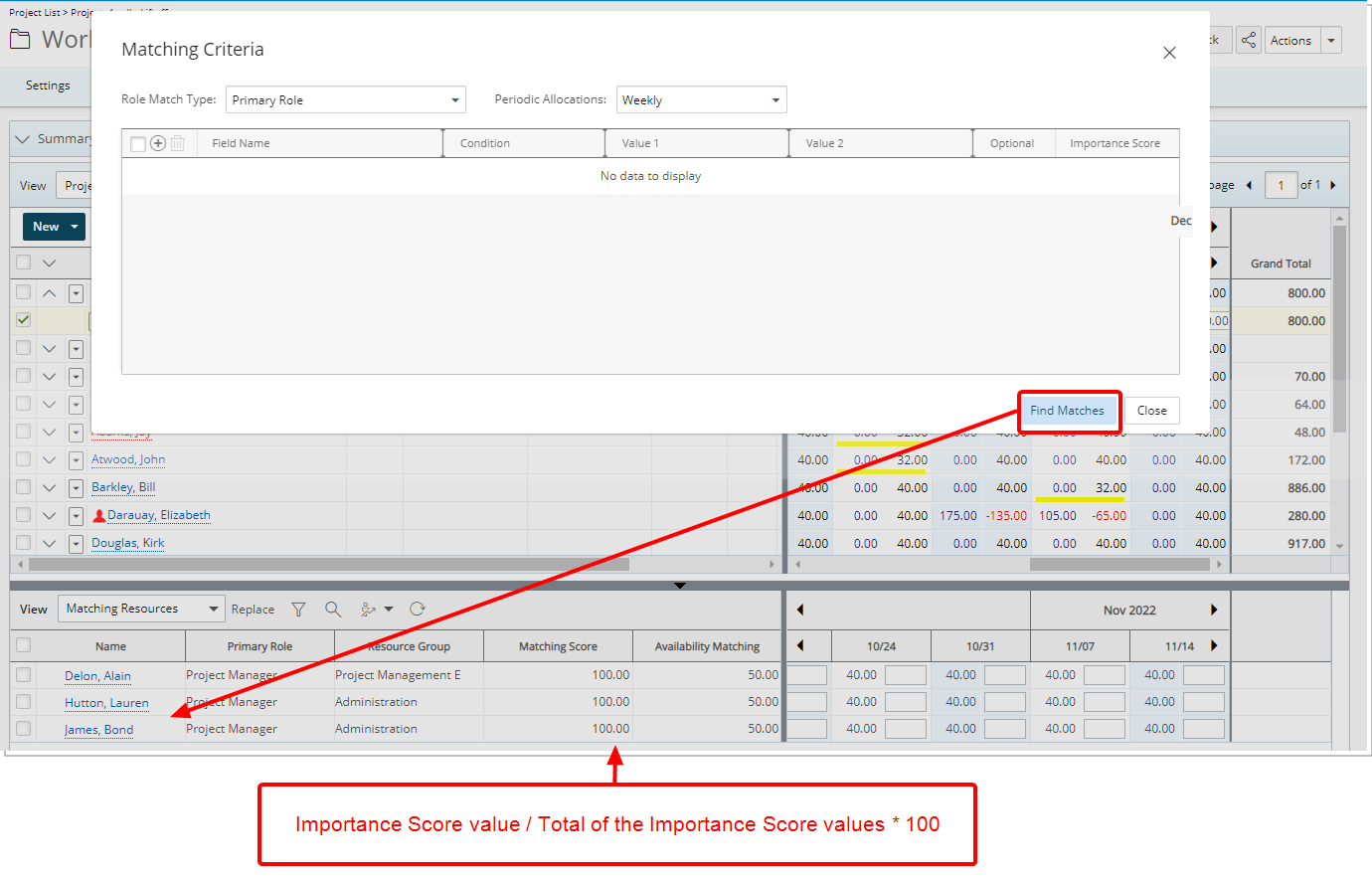 View the possible matching resources based solely on availability