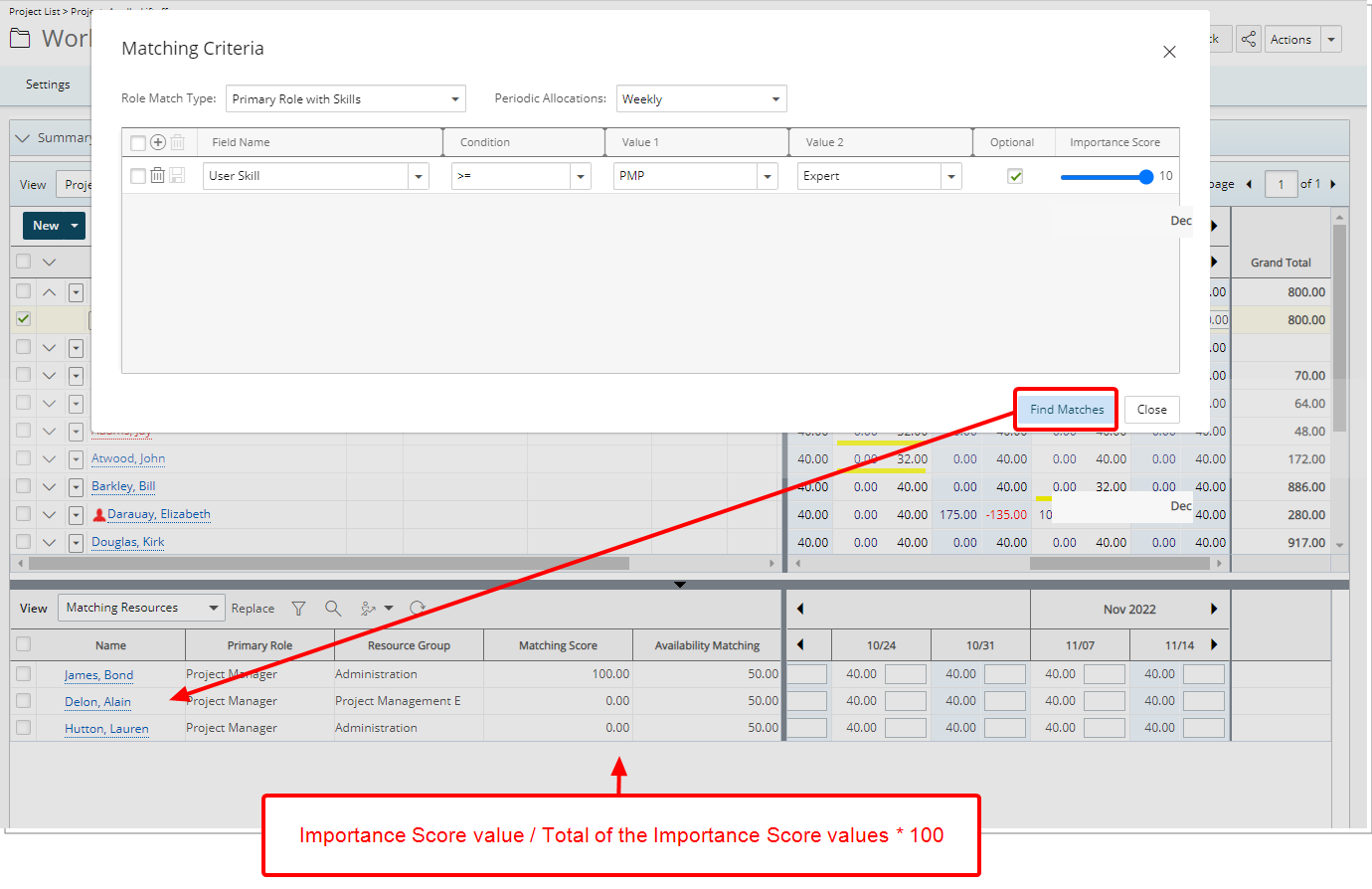 View the possible matching resources based solely on availability