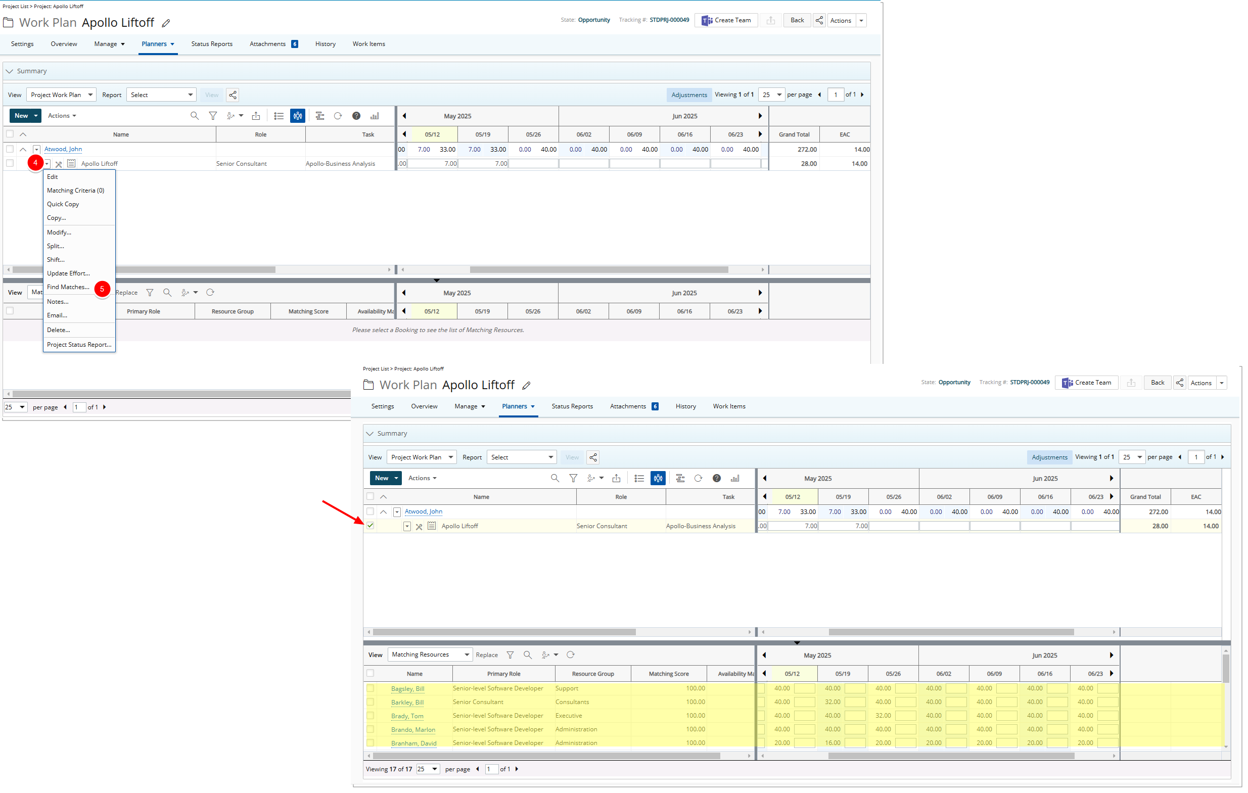 View the possible matching resources