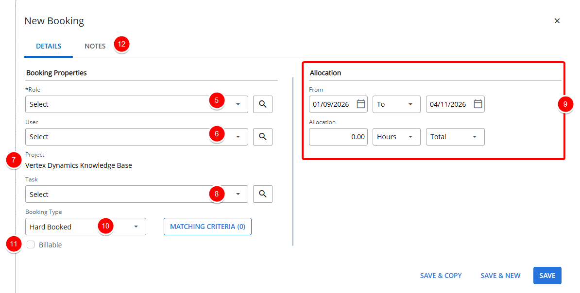 Click Add Booking and select a Role