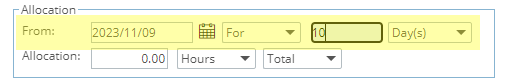 Set the allocation dates based on From/For