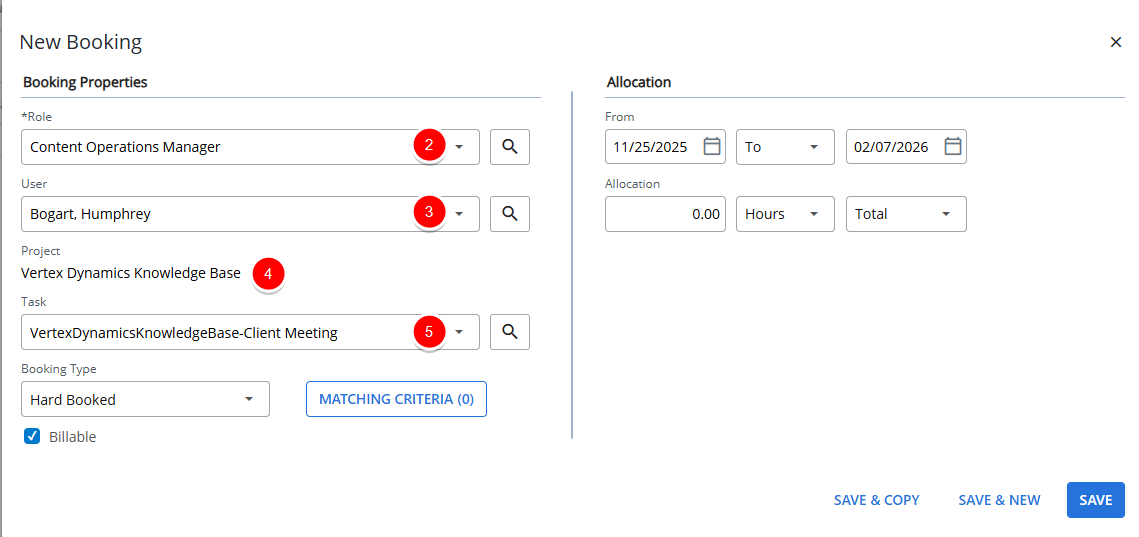 Click Add Booking and select a Role