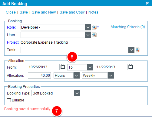 View the message confirming the Booking had been successfully saved
