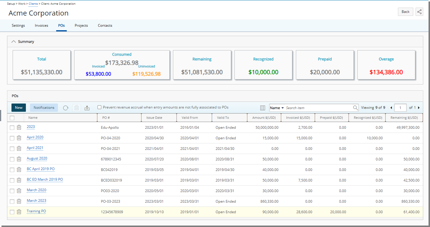 View the Client's POs