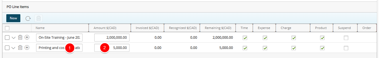 Enter and select PO information