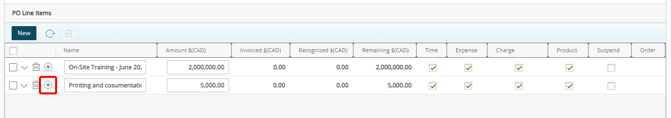 Create a new line item in the PO Details grid