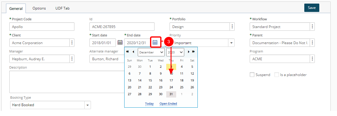 Click the End date Calendar icon