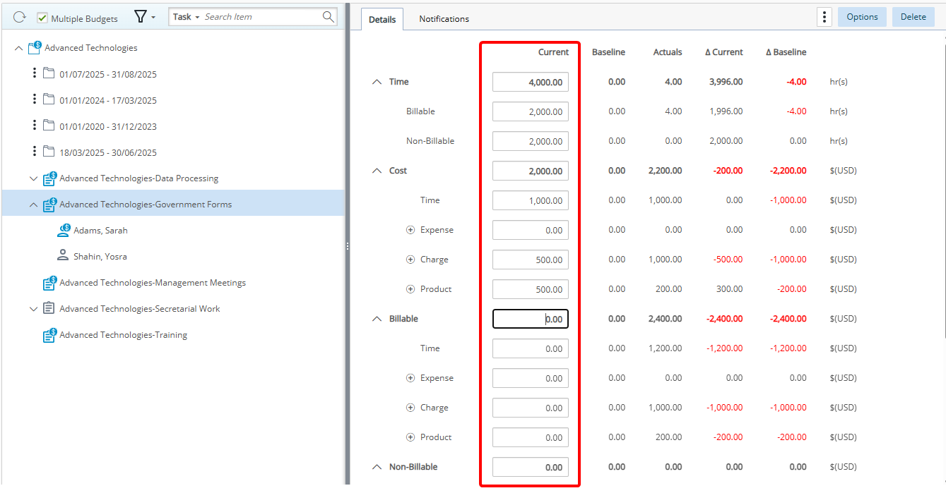 Enter the budget amounts