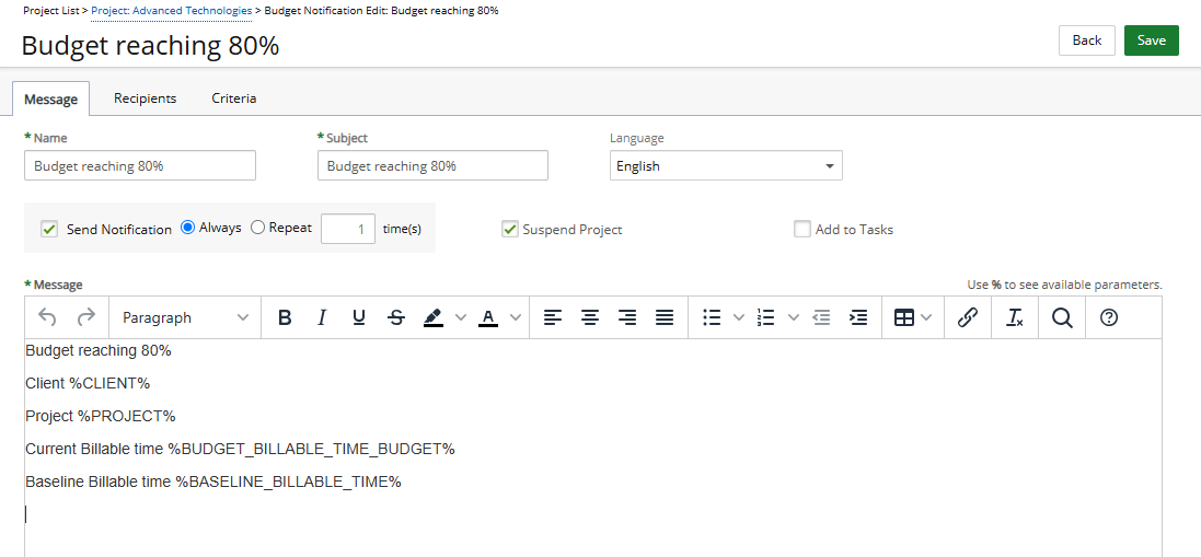 Set Up the Email Notification Message