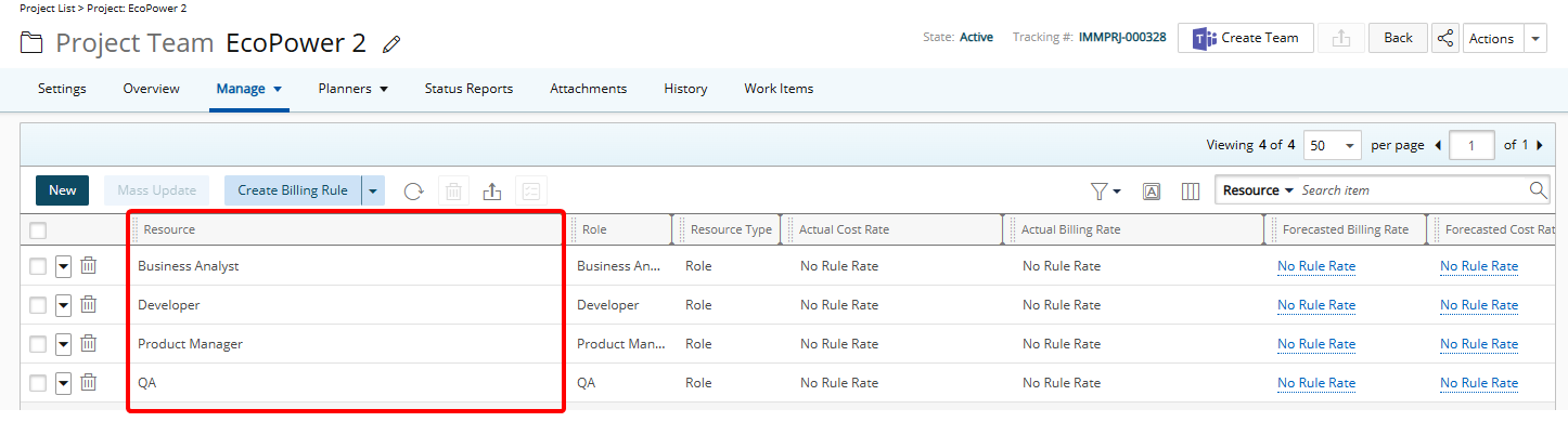 Ensure that Roles are added to the Project Team.