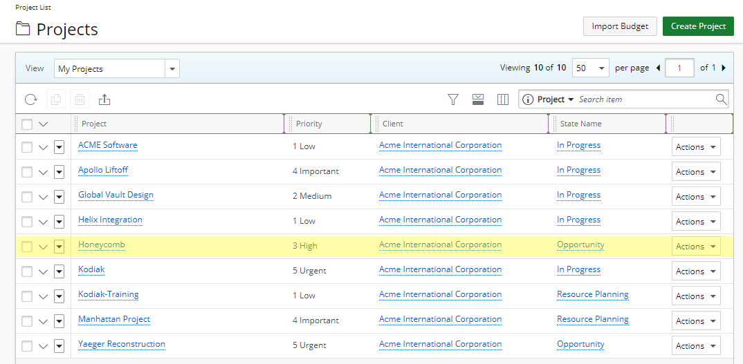 View the project in the list