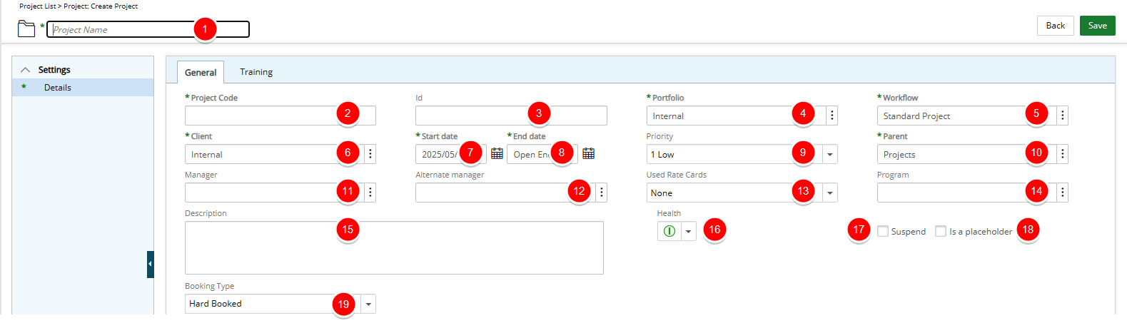 Select and enter the general project information