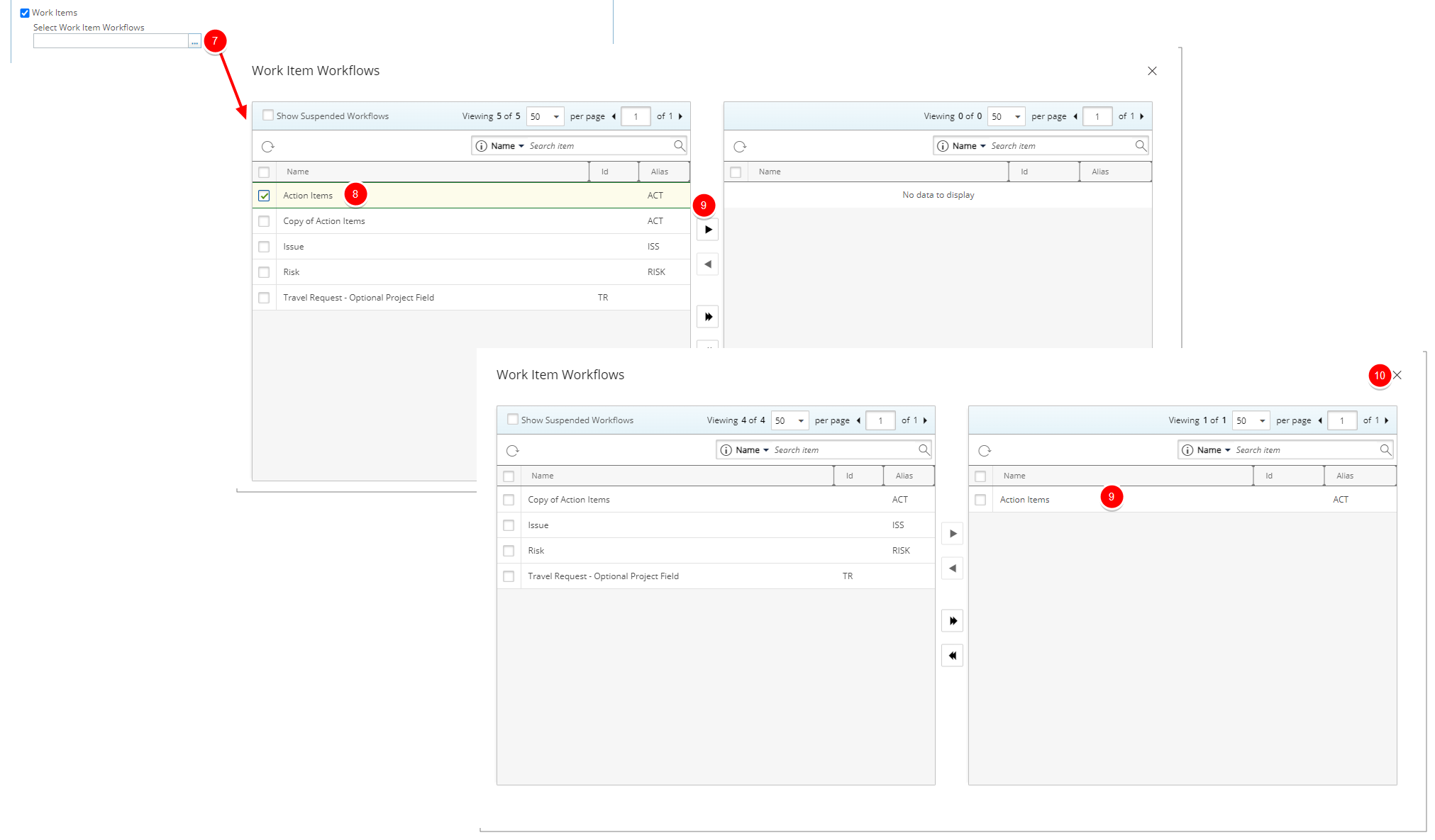 Select the required options