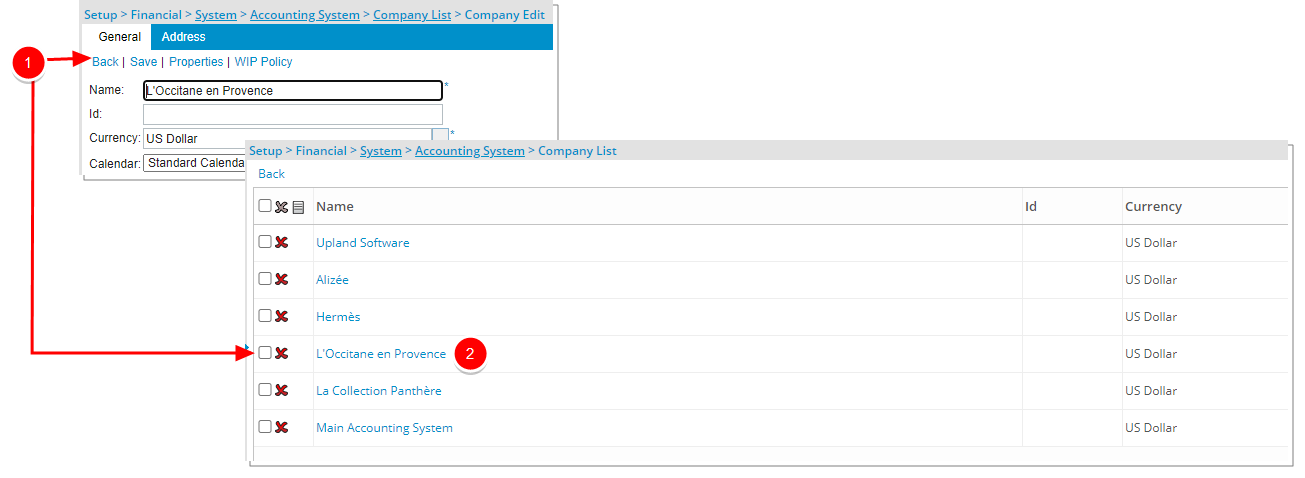 Sélectionner Retour