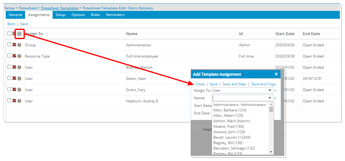 Création d'une nouvelle attribution de modèle