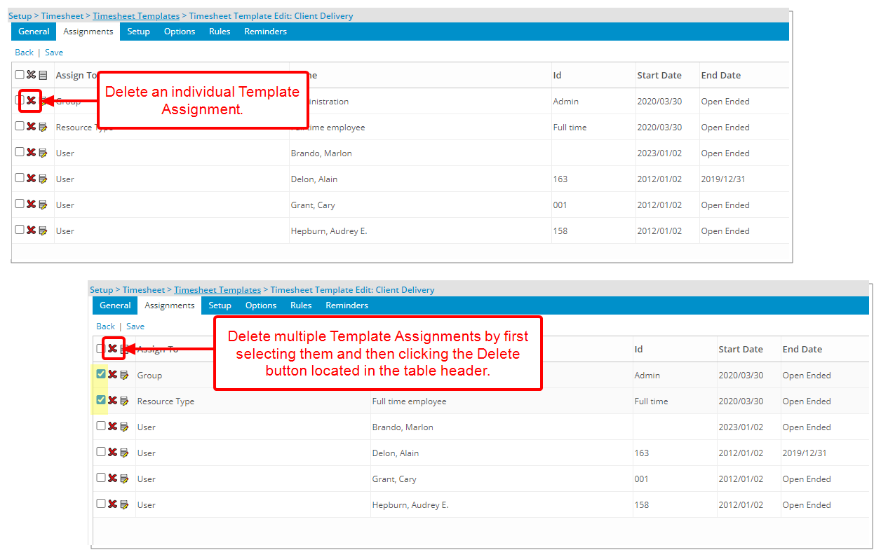 Suppression d'une attribution de modèle