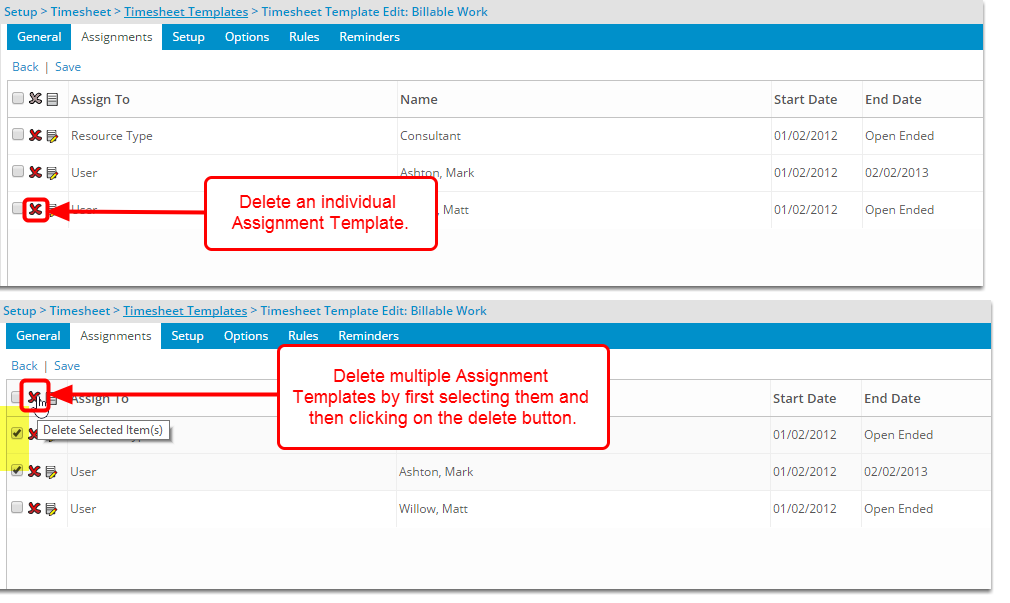 Suppression d'une attribution de modèle