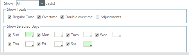 Afficher le cadre Jours sélectionnés