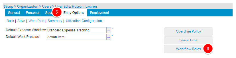 Cliquez sur Rôles de workflow