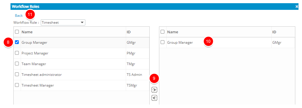 Sélectionnez le rôle de workflow