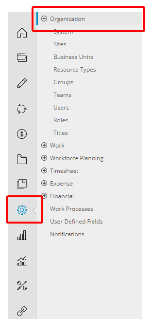 Afficher la barre d'icônes avec l'icône de configuration sélectionnée