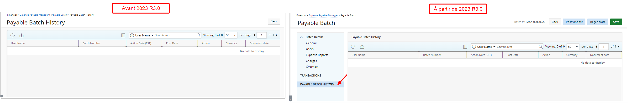 Historique des lots payables