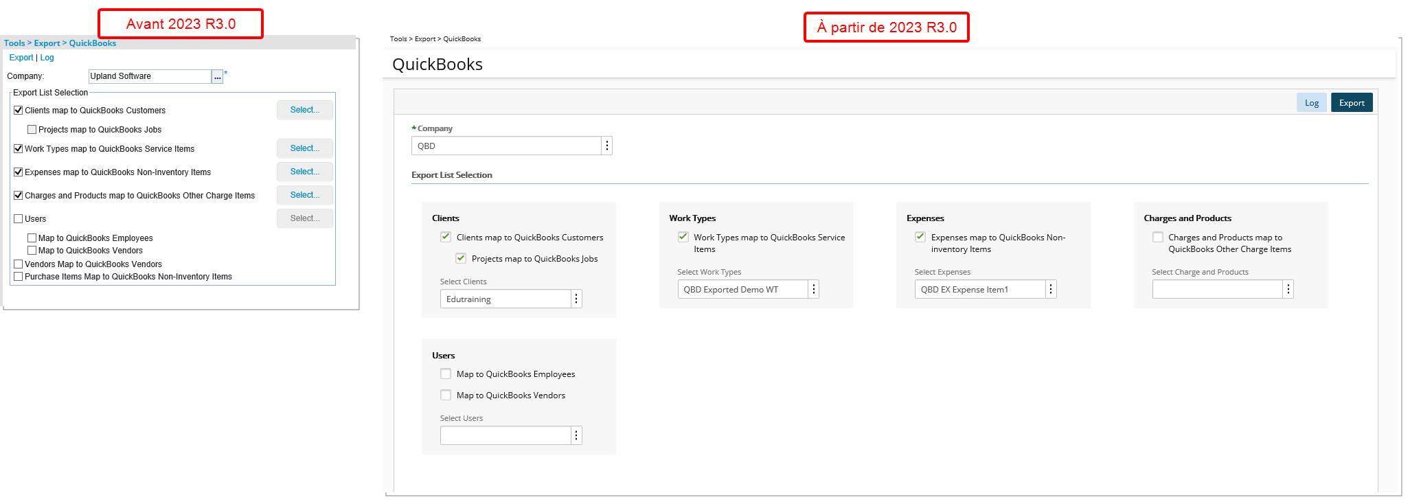 Pages d'exportation améliorées