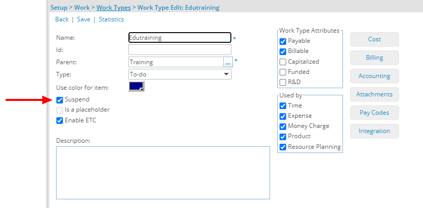 Suspendre le type de travail