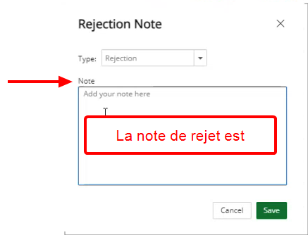 Note de rejet facultative