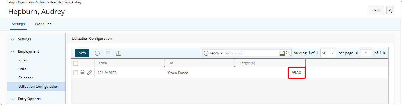 Séparateur décimal dans Utilisation cible pour les utilisateurs et les groupes