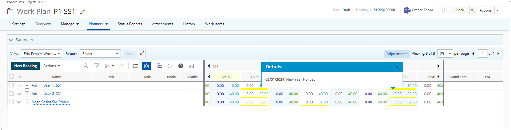Indicateur de congé pour les vues de chronologie hebdomadaire et mensuelle dans les plans de travail