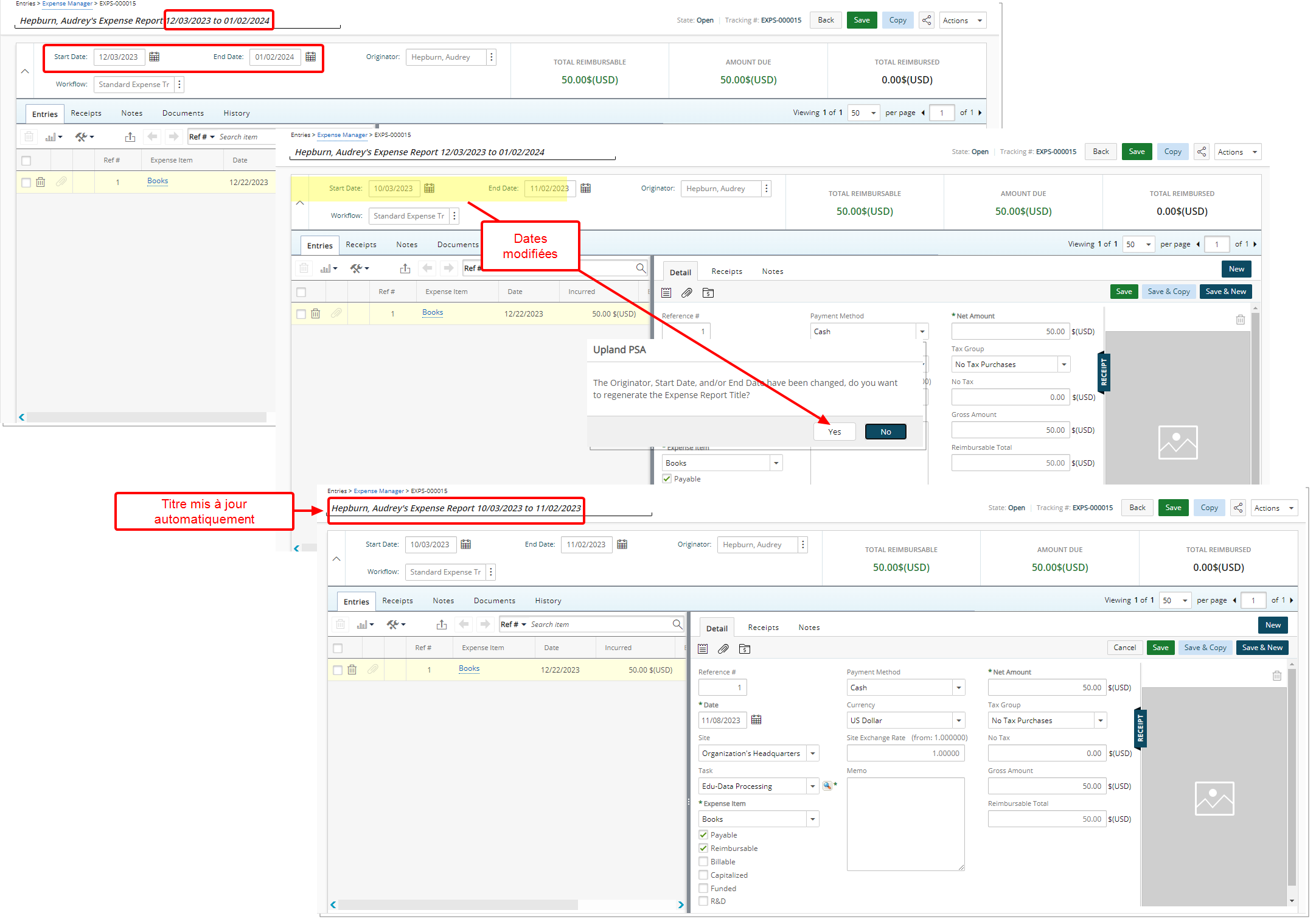 Mise à jour automatique du titre de la note de frais