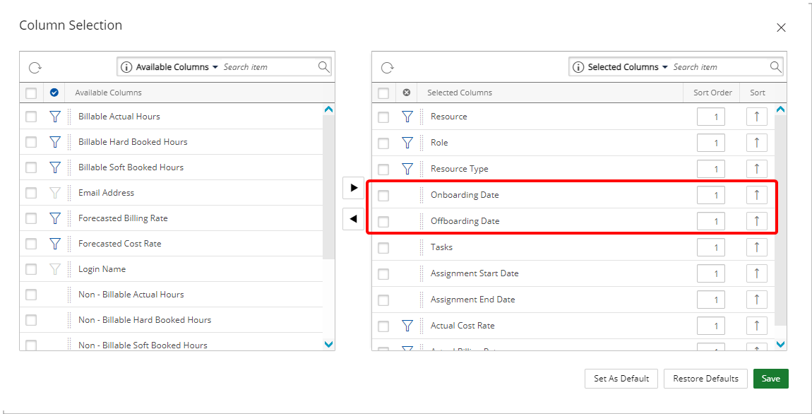 Colonnes d'intégration et d'exclusion