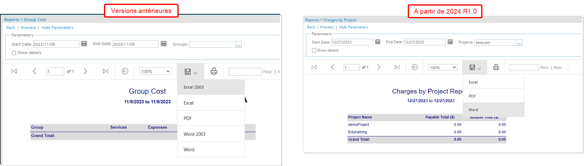 Suppression des anciennes options Word et Excel 2003