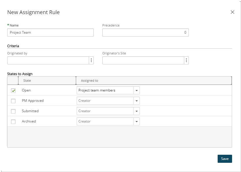 Attribuer l'État aux membres de l'équipe du projet
