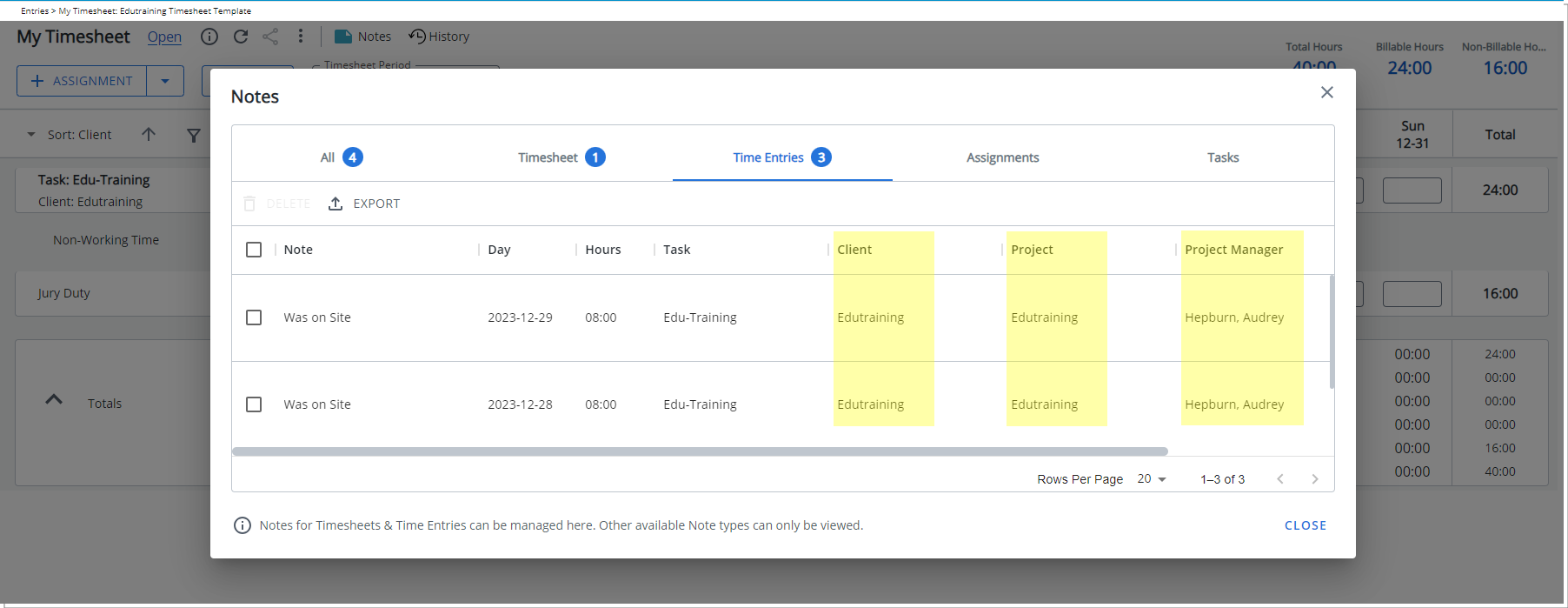 Nouvelles colonnes dans la boîte de dialogue Notes