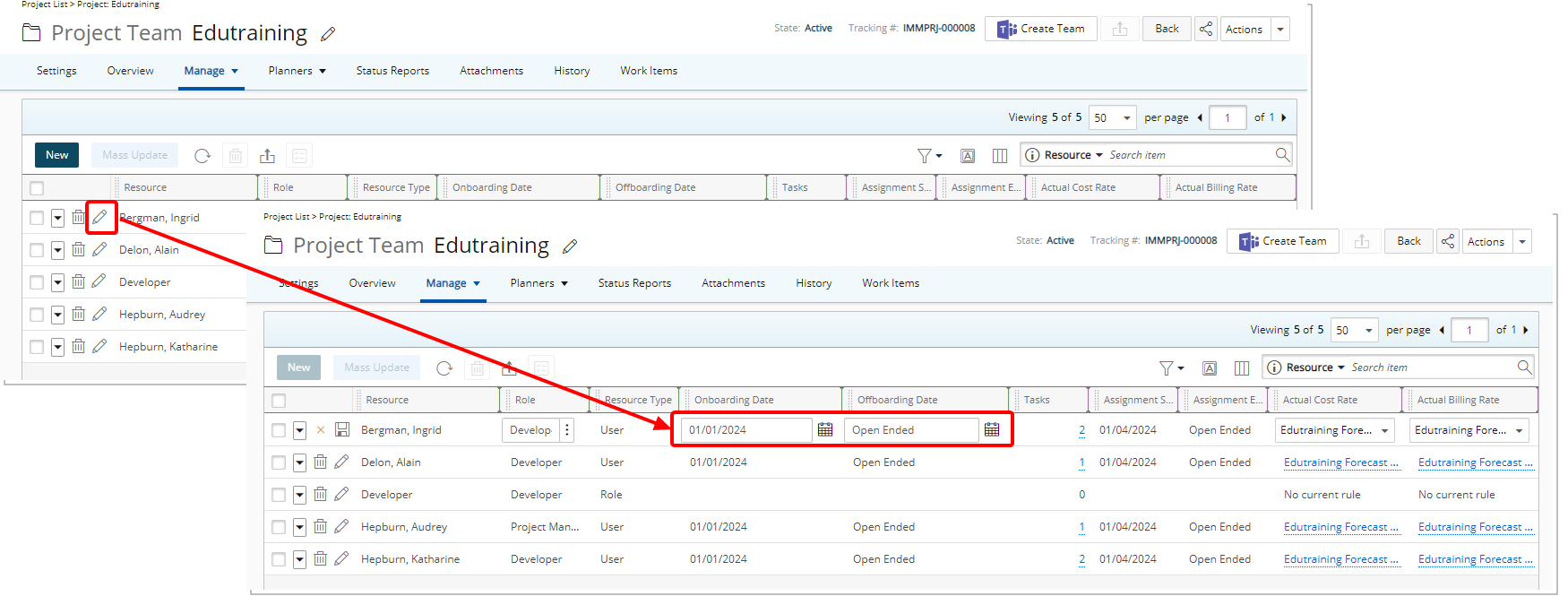 Membre de l'équipe de projet Modification en ligne