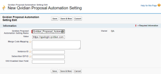 New Qvidian Proposal Automation Setting screen in Salesforce Aloha