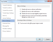 Example of Protect View tab of Trust Center in Microsoft Word 2013.