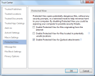 Example of Protect View tab of Trust Center in Microsoft Word 2013.