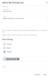 Add to My Prompts List dialog