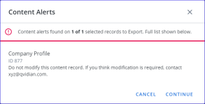 Content Alerts dialog