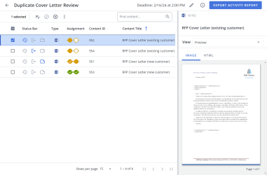 Manage Content Reviews workspace